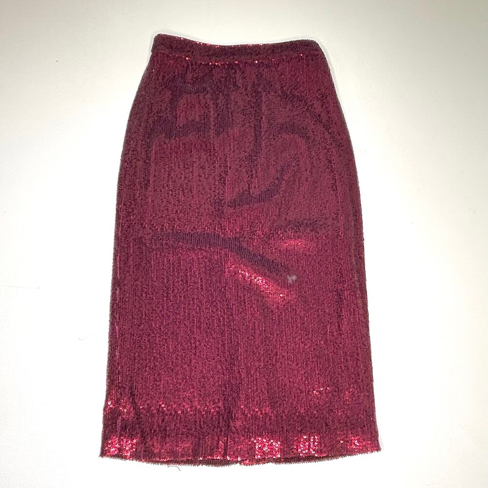 ALC Val Sequin Midi Pencil Skirt Burgundy 2